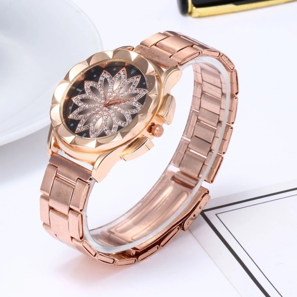 stainless steel rose gold round watch Accessories - Rose Gold Color Stainless Steel Watch Rhinestones